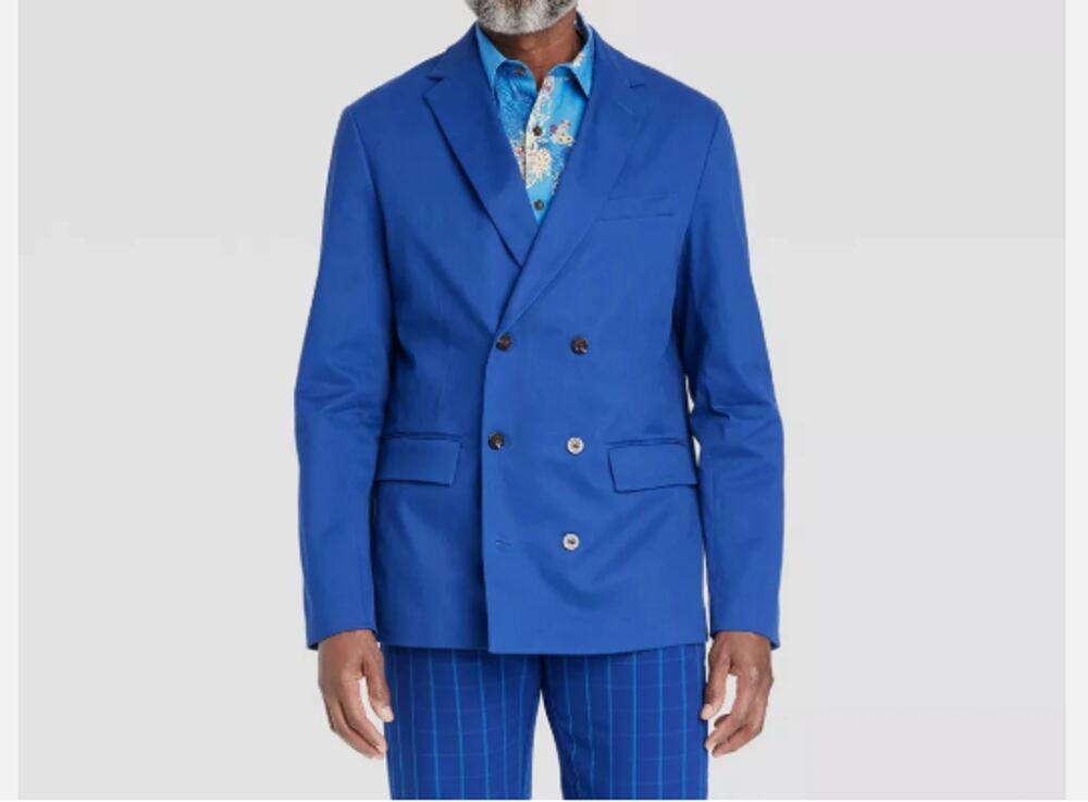 Button Up Double-Breasted Blazer Cotton Jacket Blue XXL NEW Houston White